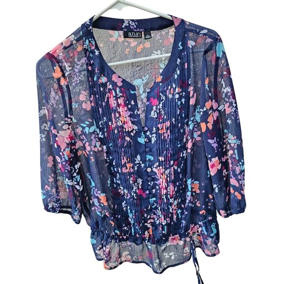 A.N.A. navy blue floral top Size LP - Picture 9 of 12